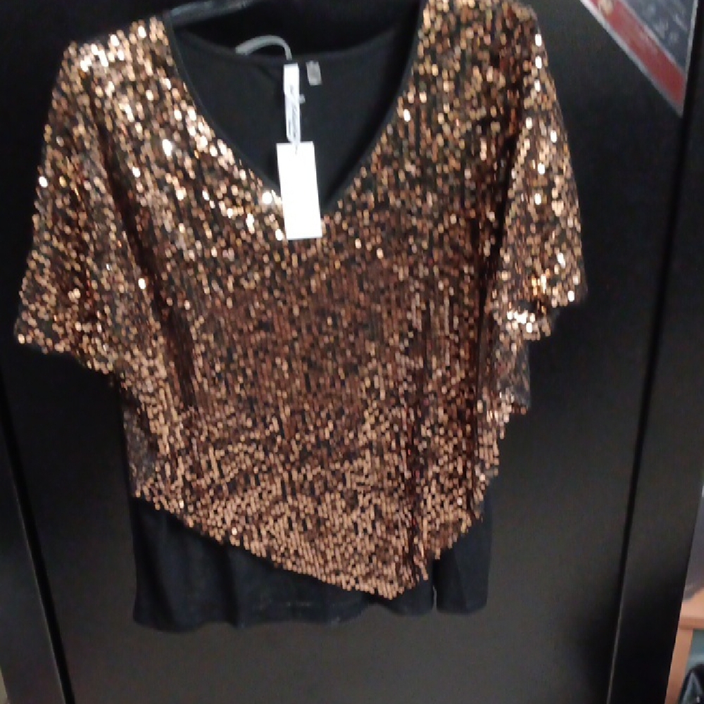 NY Collection Sequin Blouse - Black and Gold - Picture 1 of 1